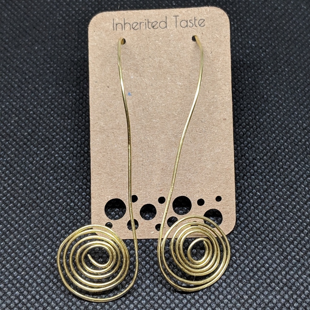 Long Brass Spiral Earrings Handcrafted Statement